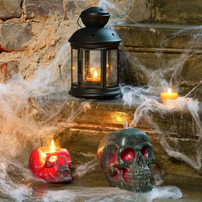 6X4.3 Inch Green Red Skull Spell and Halloween Themed Candle - Red Inside, Big Size