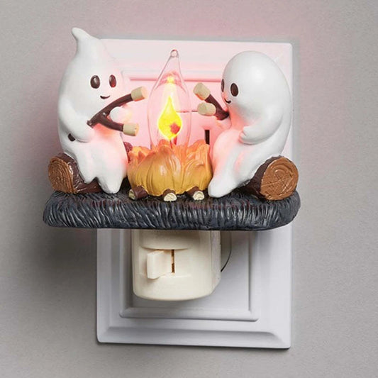 Ghost Campfire Night Light Ghost Campfire Flickering Nightlight LED Small Faux Campfire Night Light Funny Halloween Nightlight