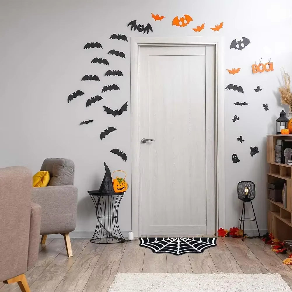 2 Pack Spider Web Bath Mat, 31‘’×20‘’ Halloween Decor Spider Web Rugs, Non-Slip Tufted Mats for Halloween Decor for Front Door,