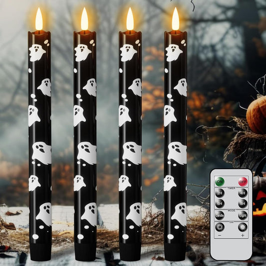 Flameless Flickering Taper Candles with Remote and Timer, Battery Operated Ghost