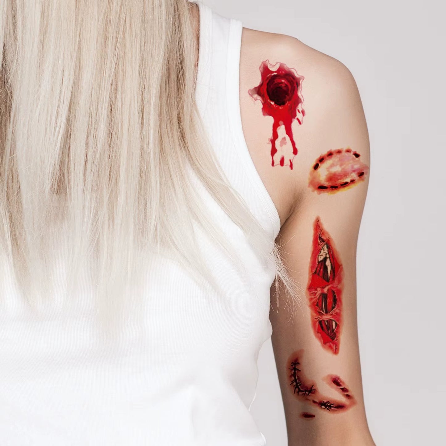 Halloween Scar Temporary Tattoo Realistic Fake Bloody Wound Zombie Scar Tattoos Sticker Halloween Party Decorations Prank Props