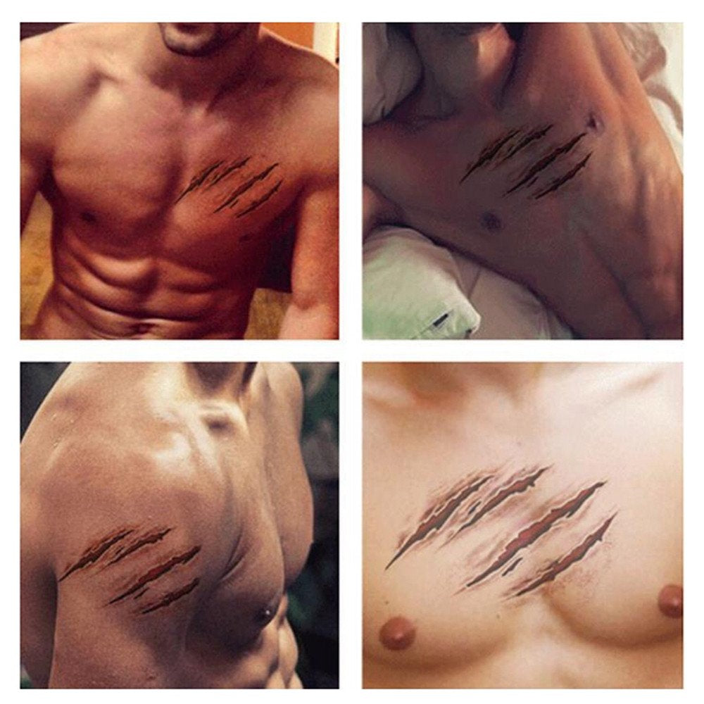 10Pcs Halloween Zombie Scars Tattoos with Fake Scar Bloody Costume Makeup Halloween Decoration Terror Wound Scary Blood Injury Sticker (1)