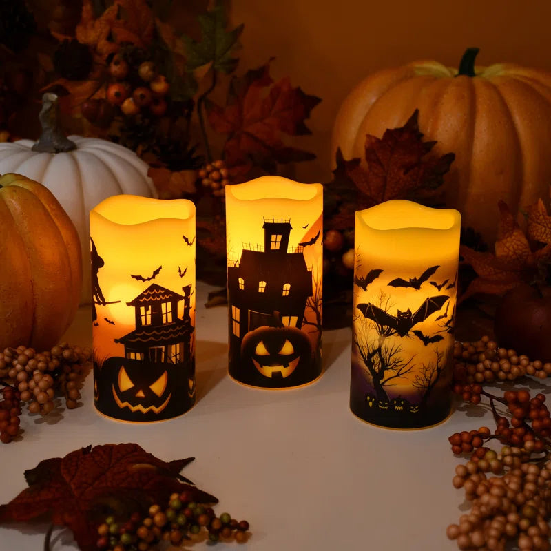 Battery Operated LED Wax Halloween Candles - 3 Piece