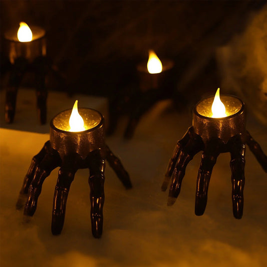 Spooky LED Skeleton Hand Flameless Candle - Perfect Halloween Decoration for Indoor & Outdoor Parties!