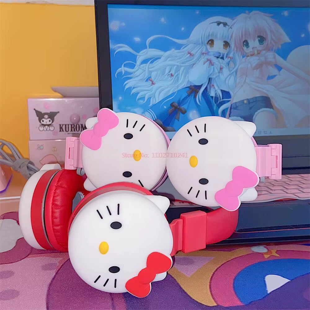 Kuromi Hello Kitty Cut Bluetooth Headphone Wireless Headsets Anime Cartoon Stereo Headset Earphone Fashion Hottie Y2K Gifts