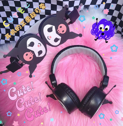 Kuromi Hello Kitty Cut Bluetooth Headphone Wireless Headsets Anime Cartoon Stereo Headset Earphone Fashion Hottie Y2K Gifts