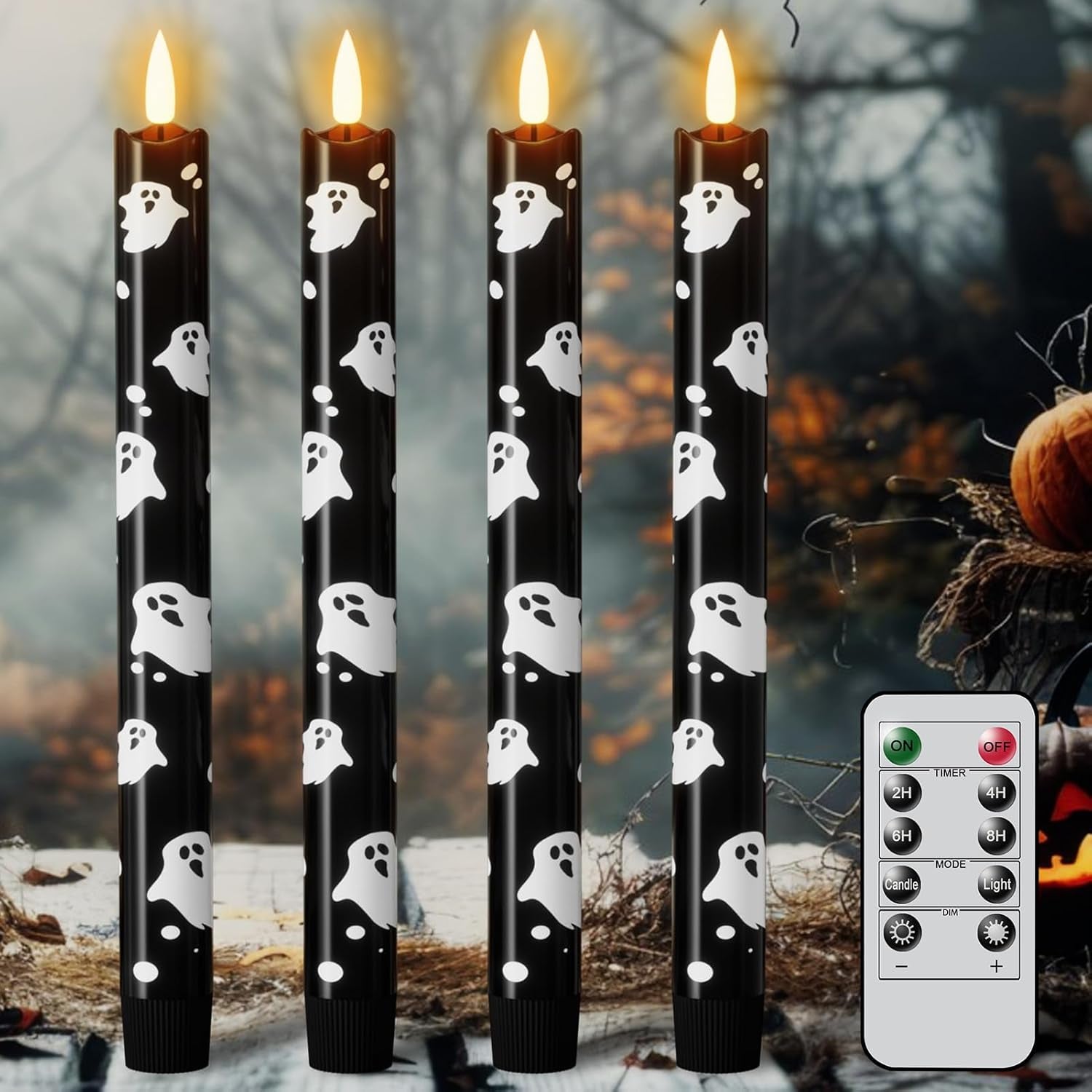 Flameless Flickering Taper Candles with Remote and Timer, Battery Operated Ghost