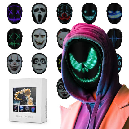 Bluetooth Programmable LED Face Mask - Light Up Your Halloween & Masquerade Party Fun!