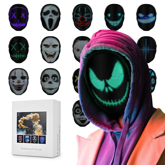 Bluetooth Programmable LED Face Mask - Light Up Your Halloween & Masquerade Party Fun!